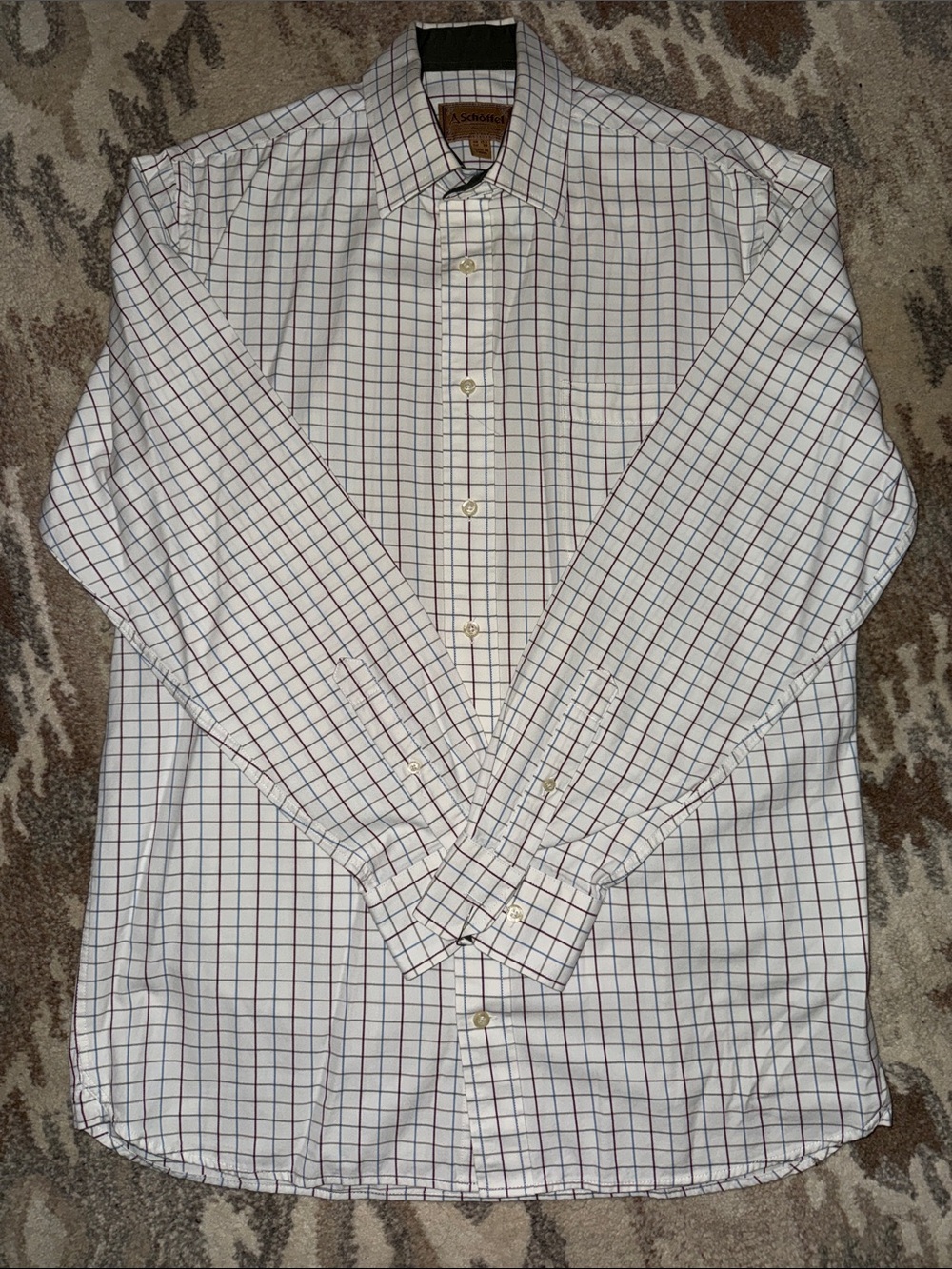 100% Cotton Schoffel Blue/Purple Windowpane Dress Shirt L